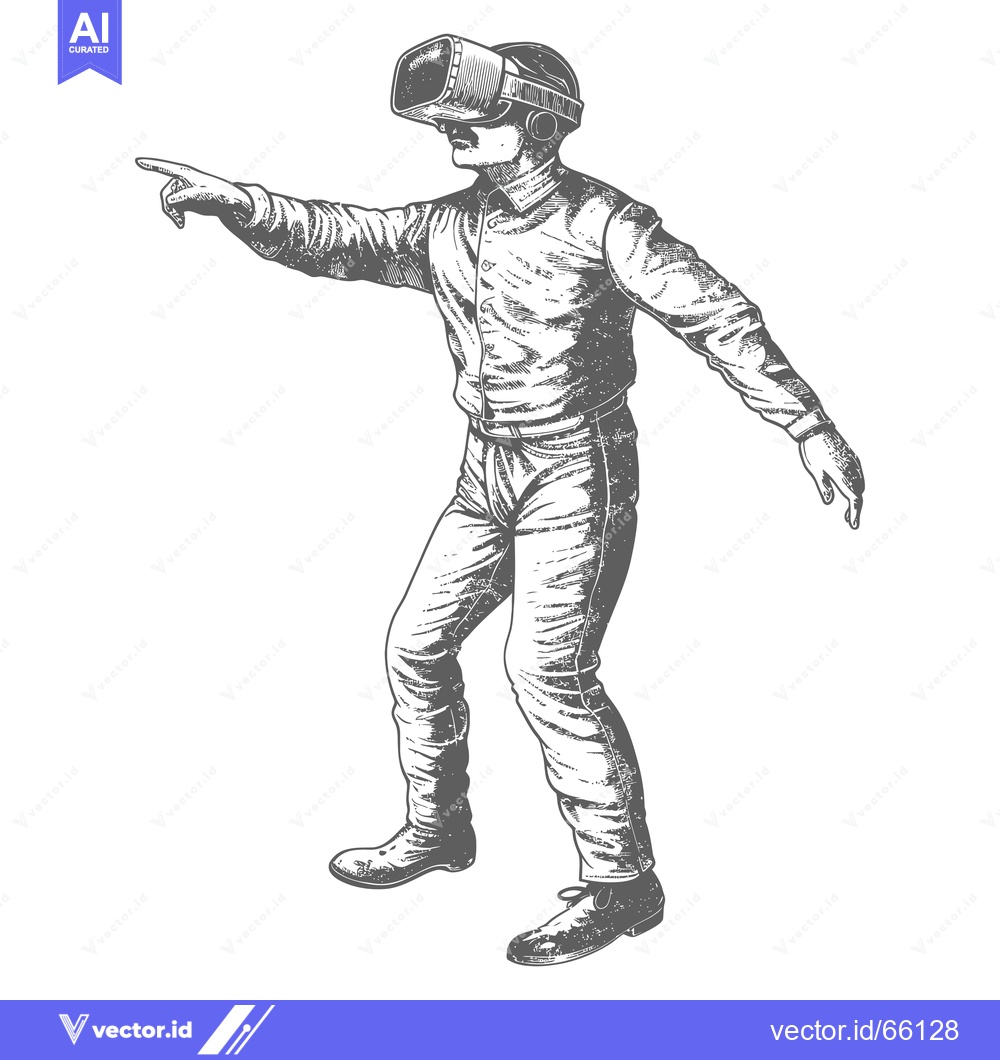 Premium Vector dari Hand-Drawn Illustration of a Man Wearing VR Headset and Pointing with