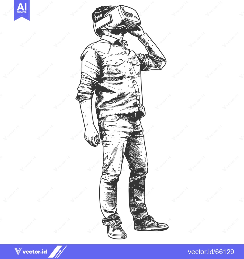 Premium Vector dari A Man Wearing Virtual Reality Headset, Sketch