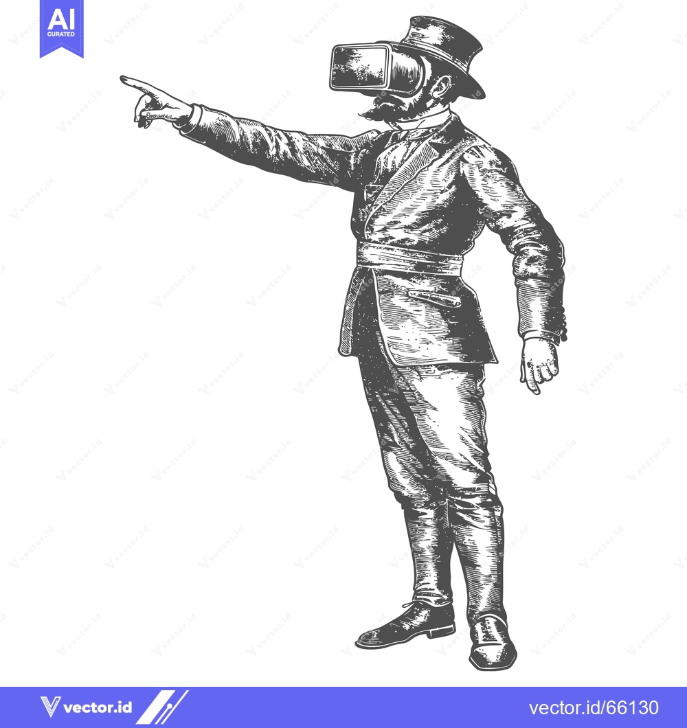 Premium Vector dari A Gentleman Wearing a Virtual Reality Headset Points to the Right