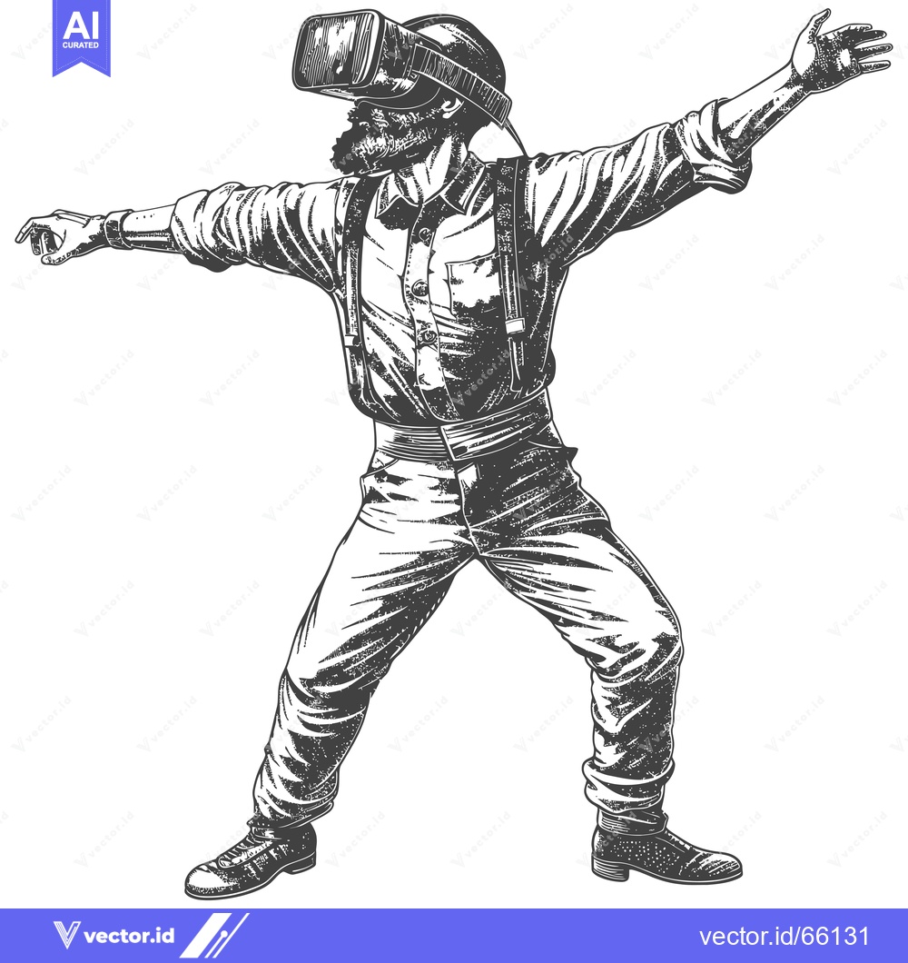 Premium Vector dari A Bearded Man Wearing Virtual Reality Headset Reaches Out