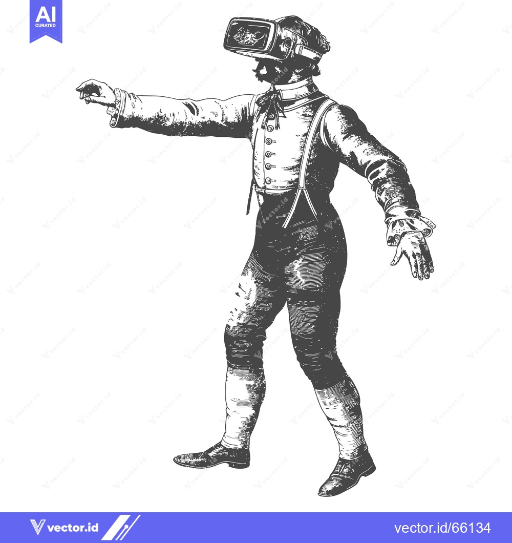 Premium Vector dari A Gentleman in 18th-Century Attire Wearing a Virtual Reality Headset