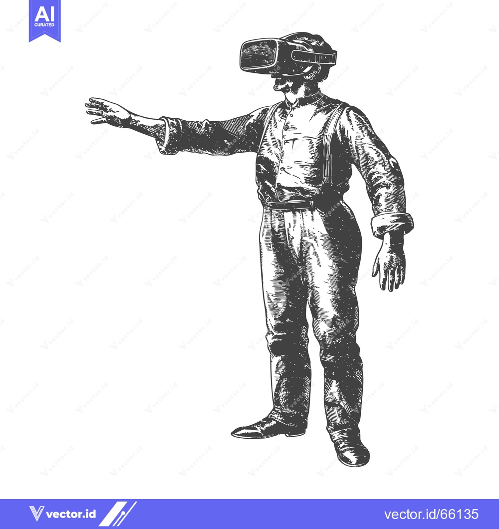 Premium Vector of A Man Wearing a VR Headset Reaches Out With His Hand