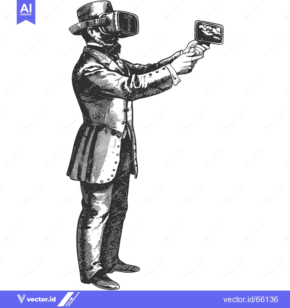 Premium Vector dari A Gentleman in a Top Hat Experiences Virtual Reality