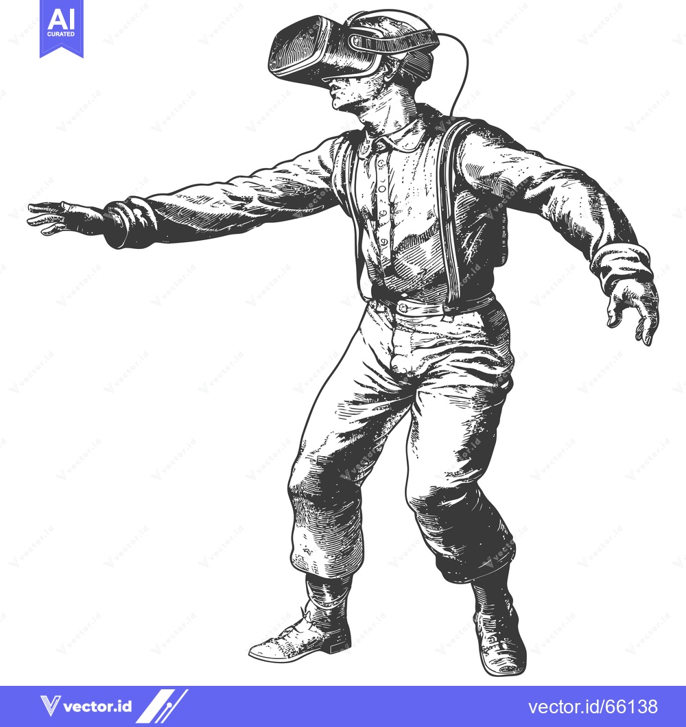 Premium Vector dari A Man Wearing Virtual Reality Headset with Suspenders
