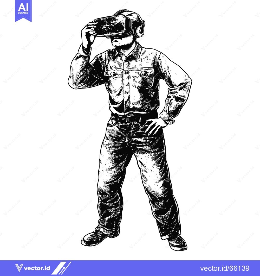 Premium Vector dari A Man Wearing a VR Headset and Jeans
