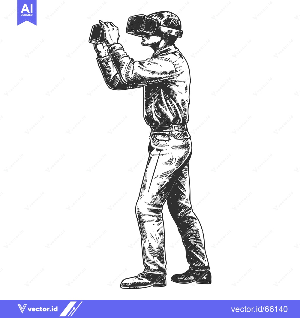 Premium Vector dari Hand-drawn sketch of a man wearing a VR headset