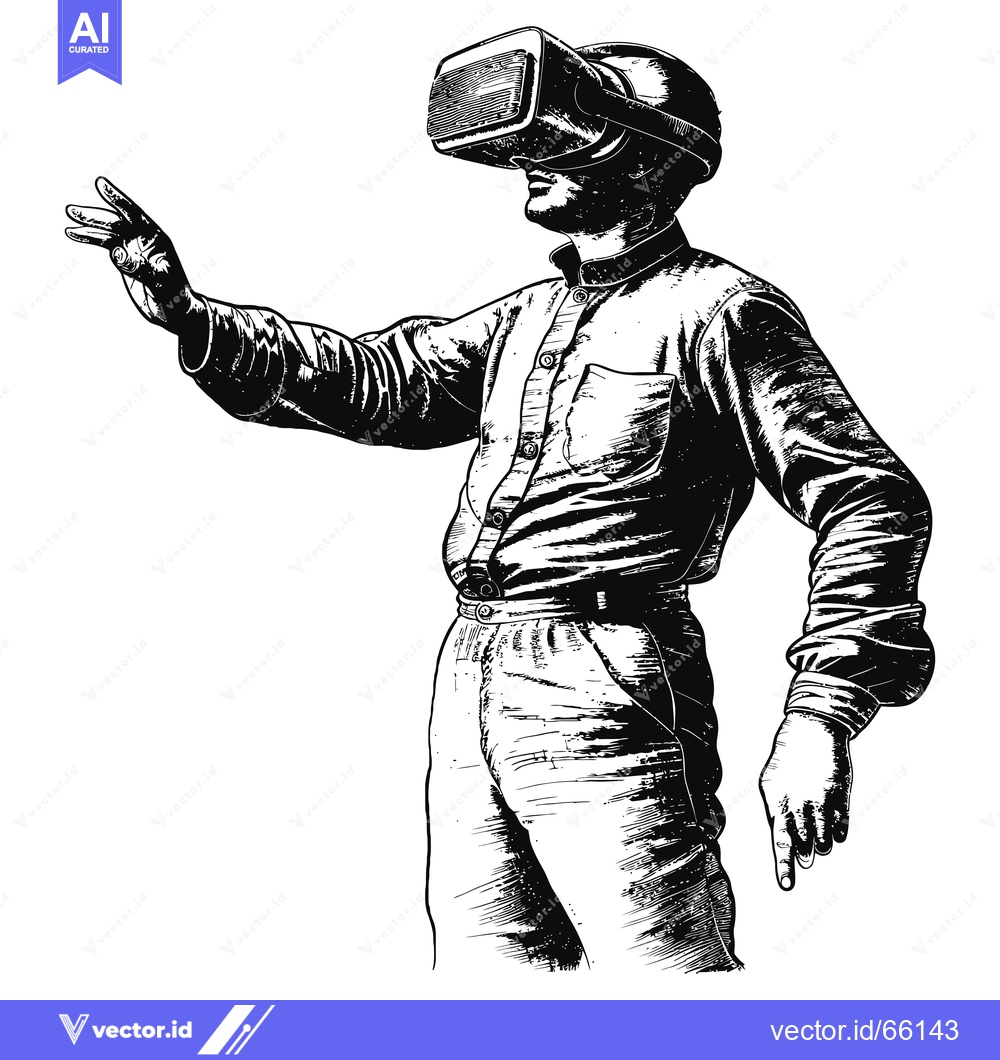 Premium Vector of A Man Wearing a Virtual Reality Headset and Reaching Out with His Hand