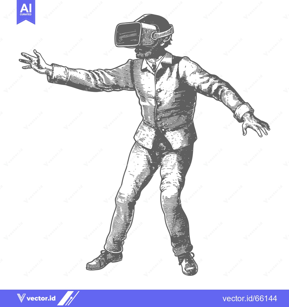 Premium Vector dari A man wearing a virtual reality headset with his arms outstretched