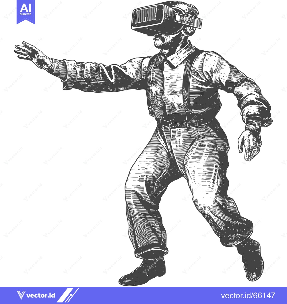 Premium Vector dari A Man Experiencing Virtual Reality Wearing a Headset