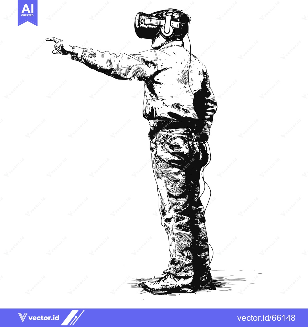Premium Vector dari Man Wearing a VR Headset and Pointing with His Right Hand