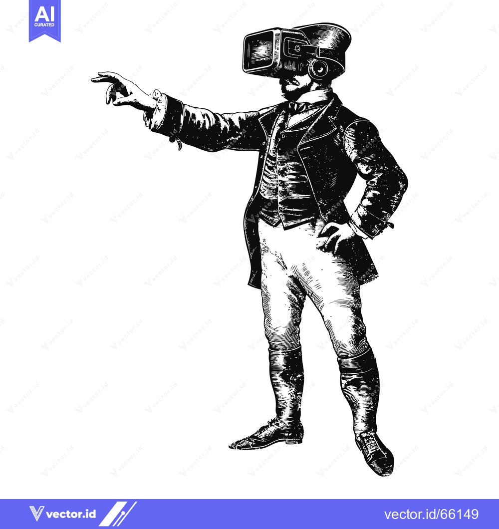 Premium Vector dari A Gentleman from the Past Wearing Modern VR Headset