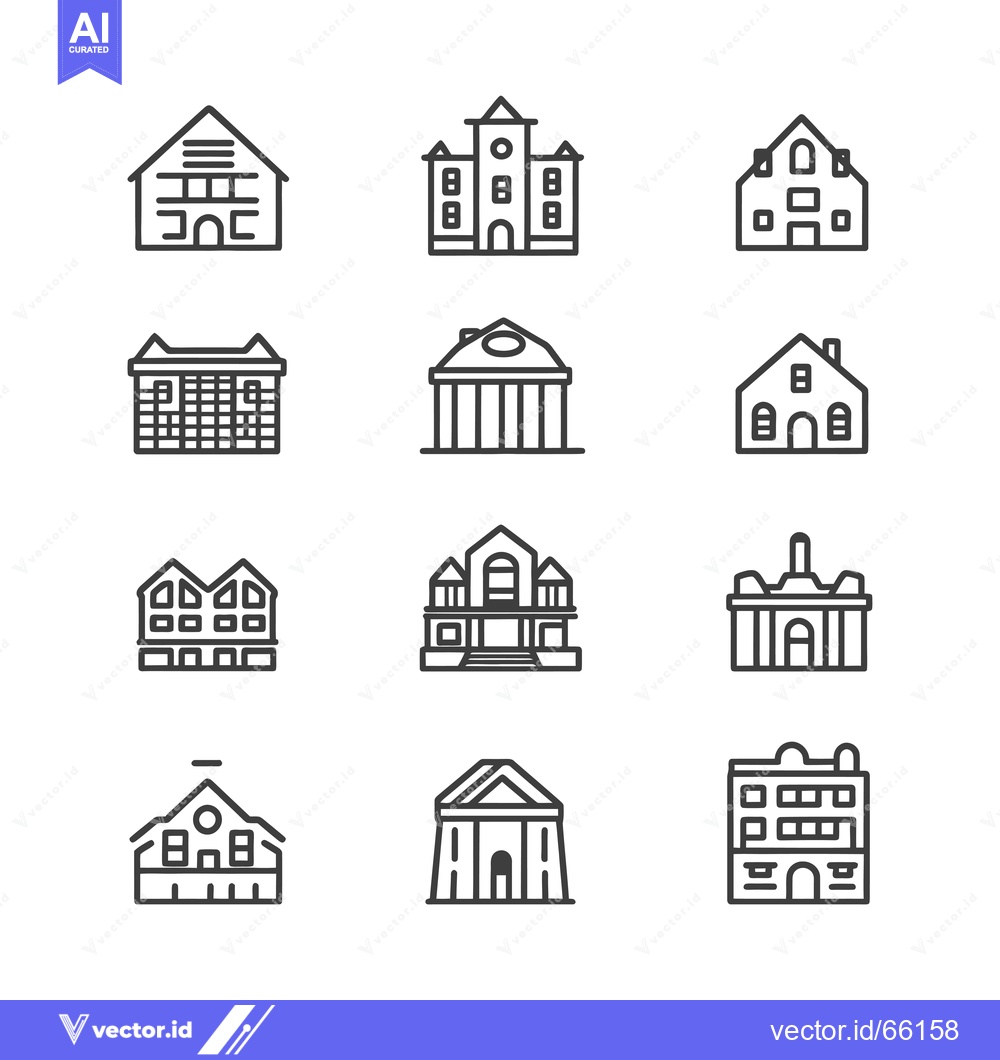 Premium Vector of Set of 12 Line Icons of Different Types of Buildings