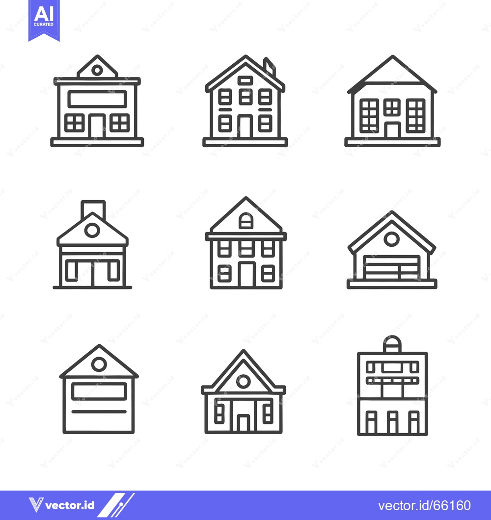 Premium Vector of Nine Line Drawings of Different House Styles