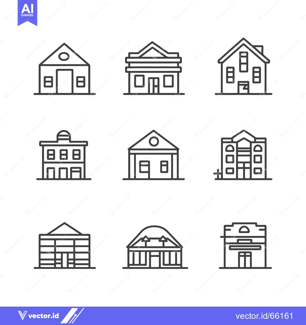Premium Vector dari Nine Simple Line Drawings of Different Building Facades