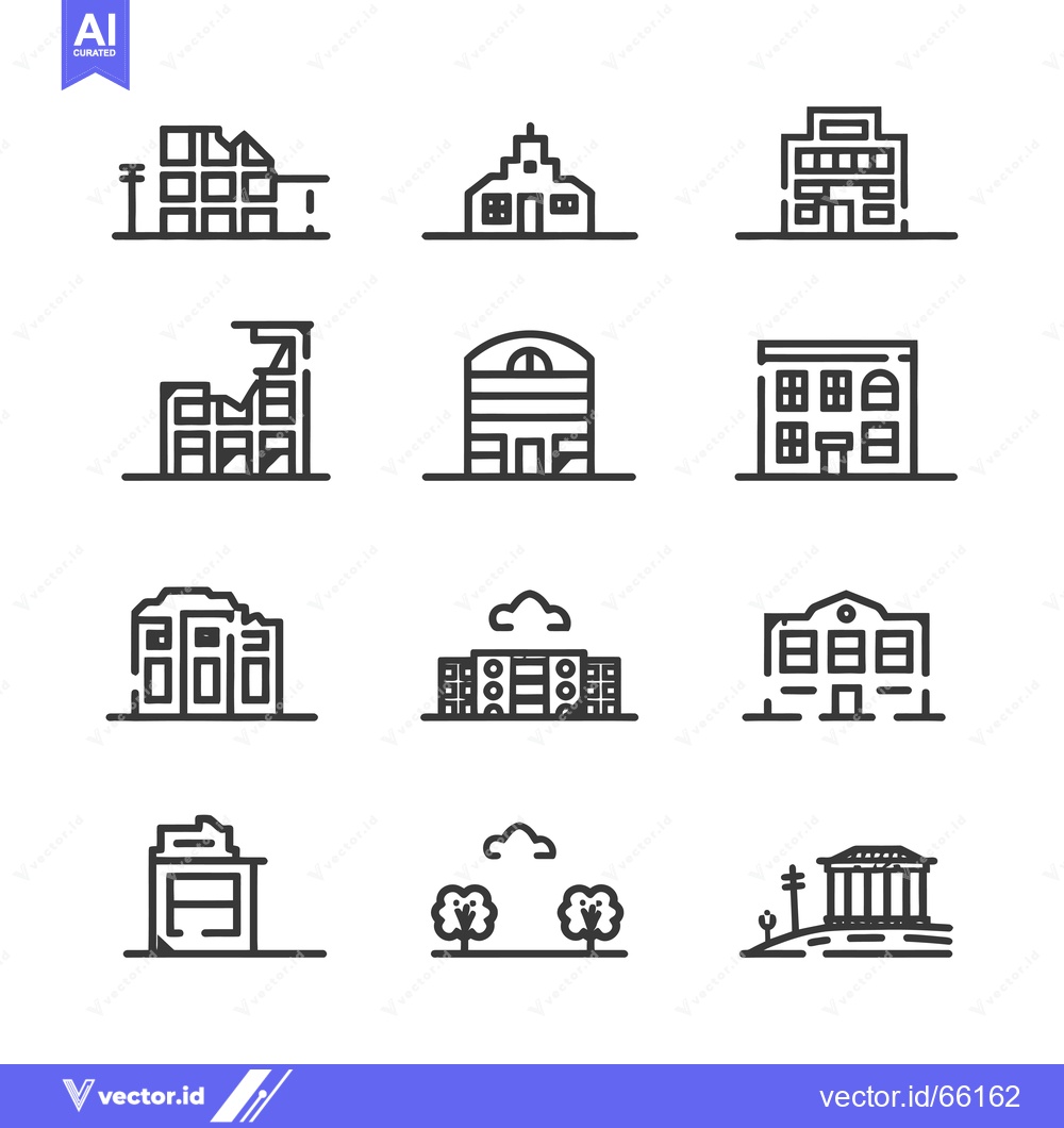 Premium Vector dari Set of Doodle Building Icons, Black Outline Style