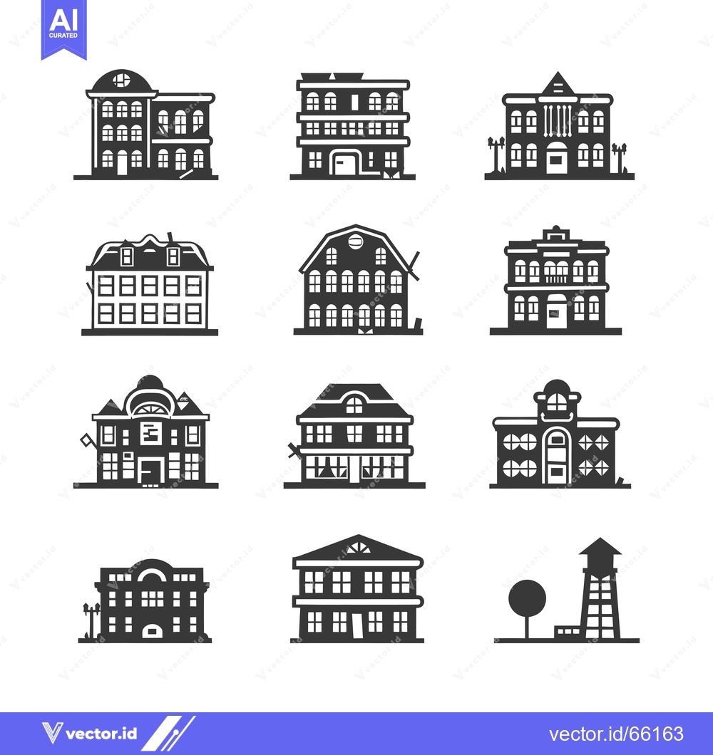 Premium Vector dari Collection of Black and White Building Icons