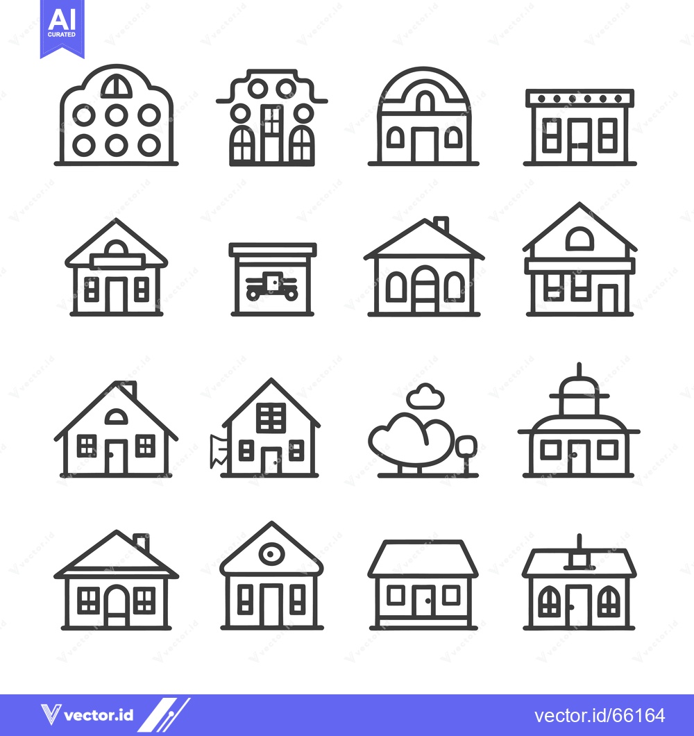 Premium Vector dari Collection of Line Art Building and House Icons