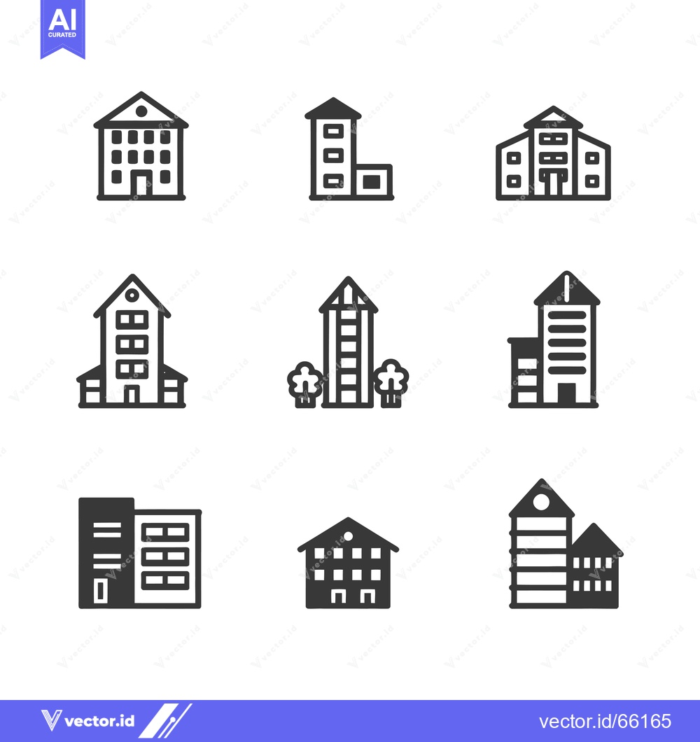 Premium Vector dari Nine Different Building Icon Illustrations in Black and White