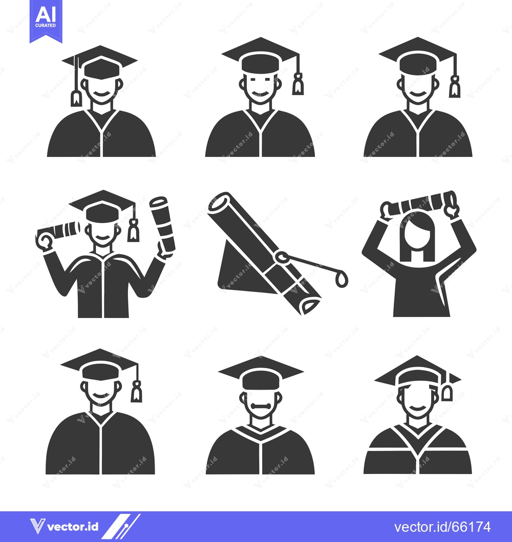 Premium Vector dari Set of Graduation Icons Featuring Graduates with Caps and Diplomas