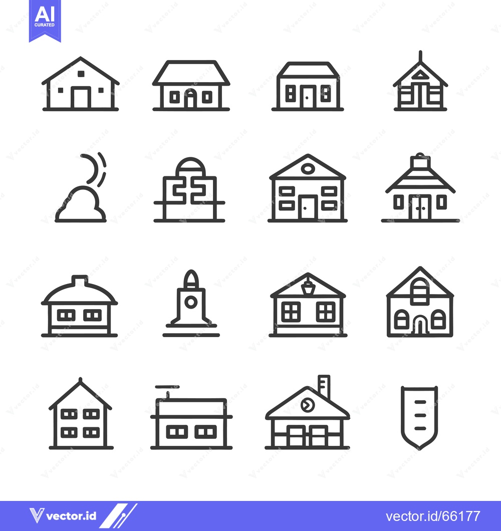 Premium Vector dari Set of 16 Outline Building Icons