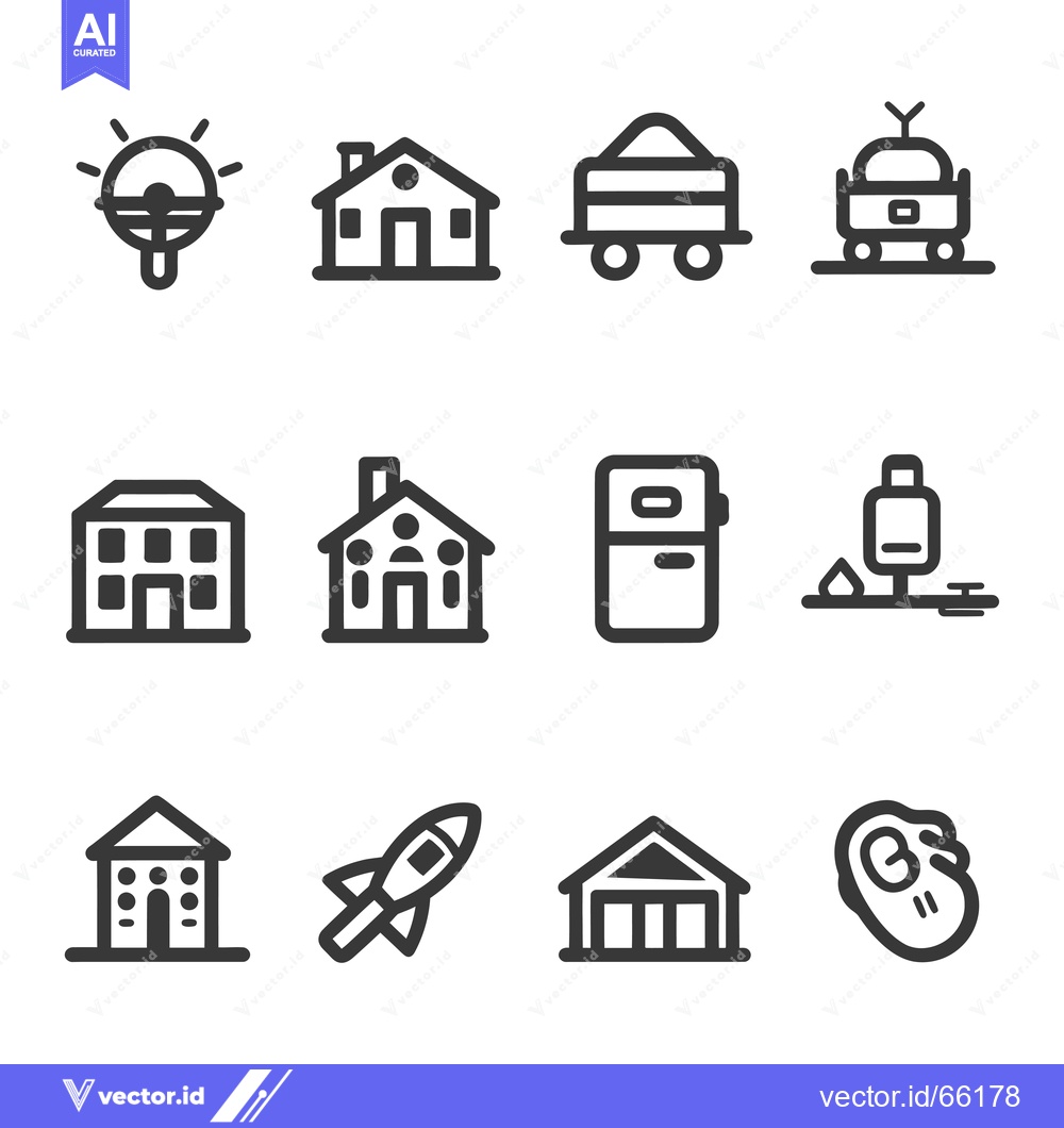 Premium Vector of Set of 12 Line Icons for Buildings, Transportation, and Technology