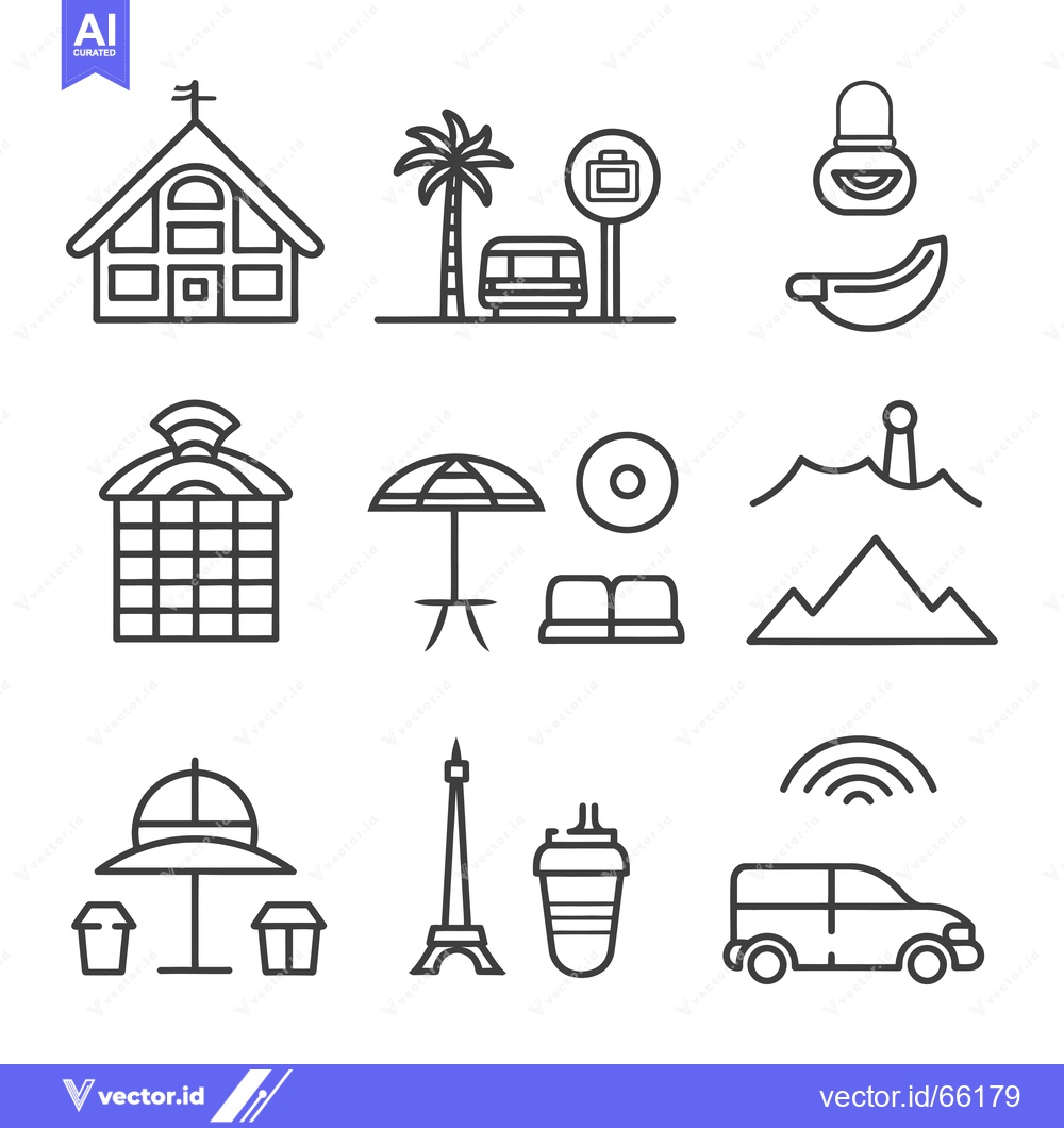Premium Vector of Line Art Icons of Travel and Tourism Destinations