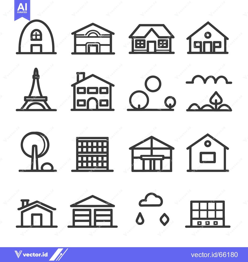 Premium Vector of Set of 16 Building and Architecture Line Icons