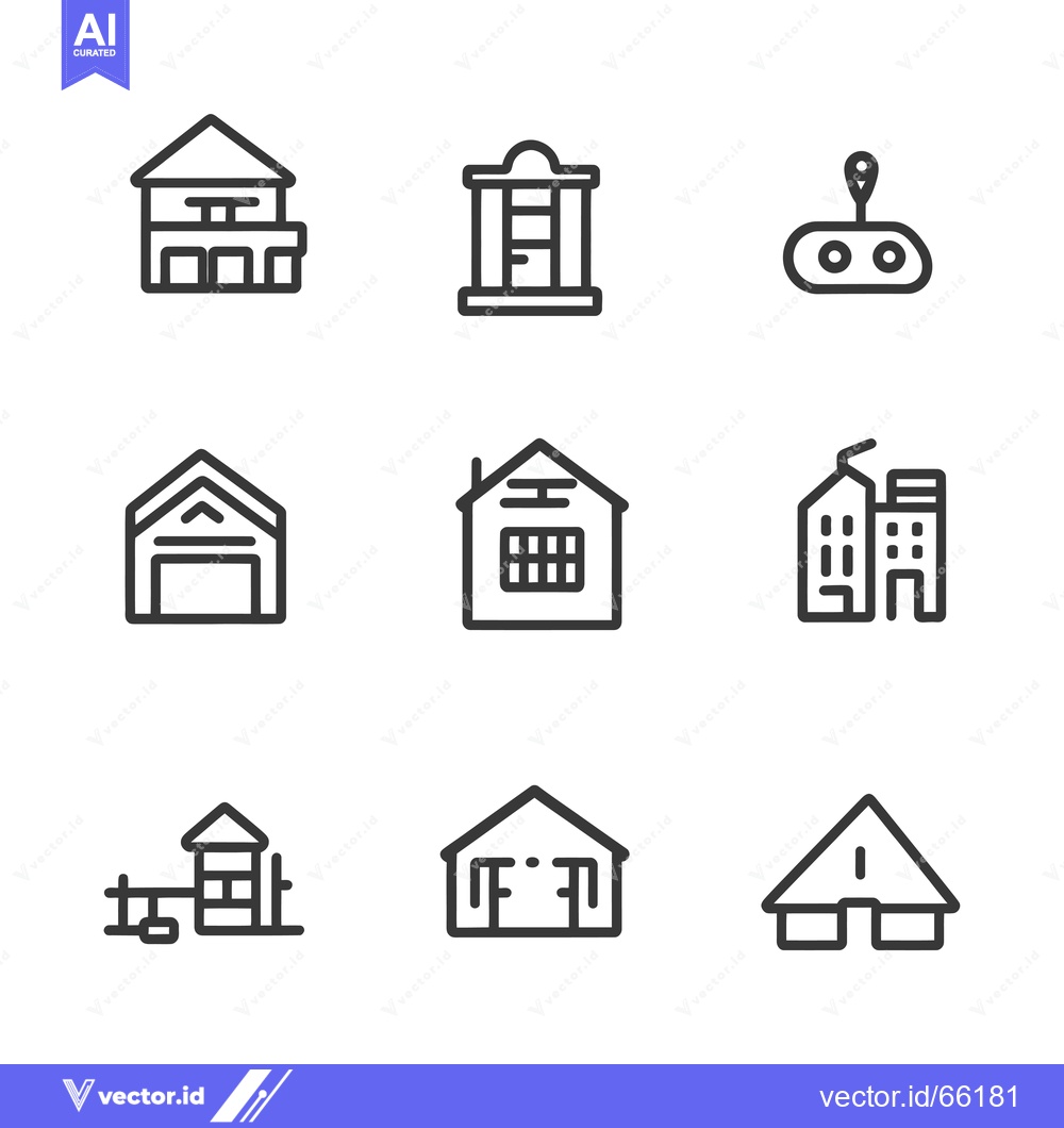 Premium Vector of Set of Nine Line Drawings of Various Buildings