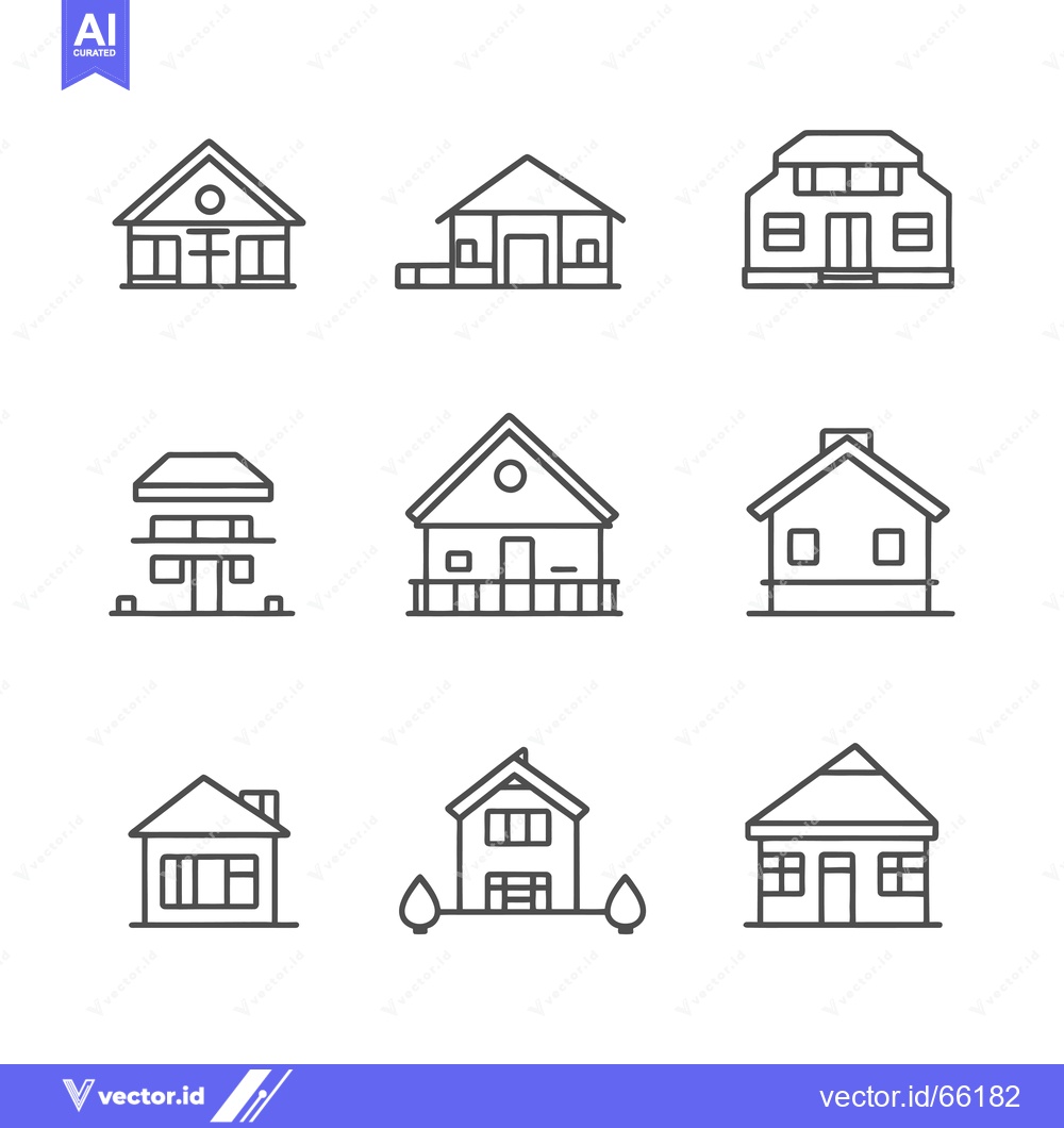 Premium Vector dari Nine Simple Line Drawings of Houses