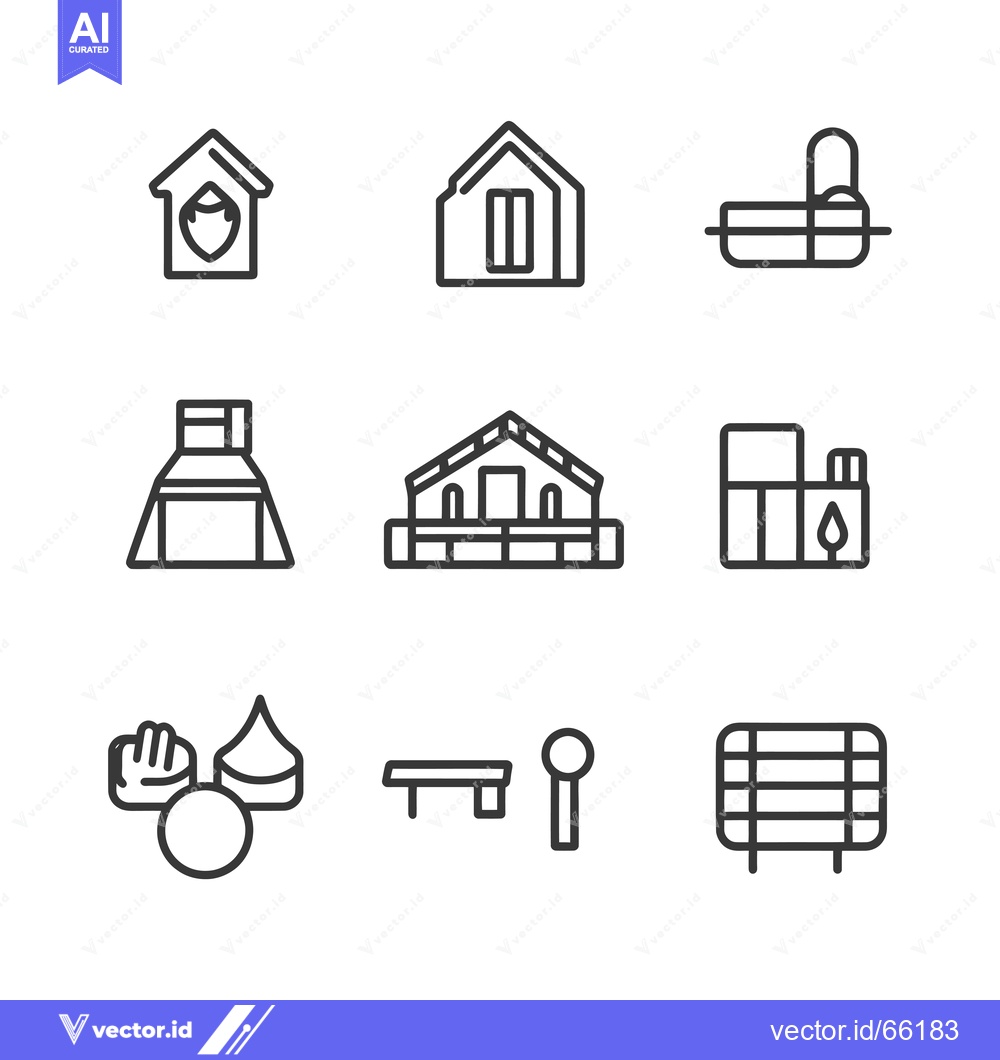 Premium Vector of Line Icons of Various Buildings and Playground Equipment