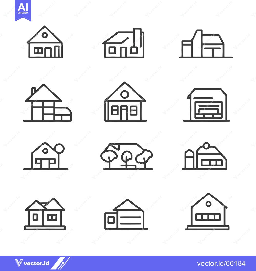 Premium Vector dari Collection of Line Drawings Depicting Various House and Building Style