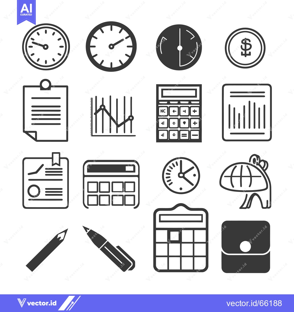 Premium Vector of Black and White Line Icons Related to Business and Finance