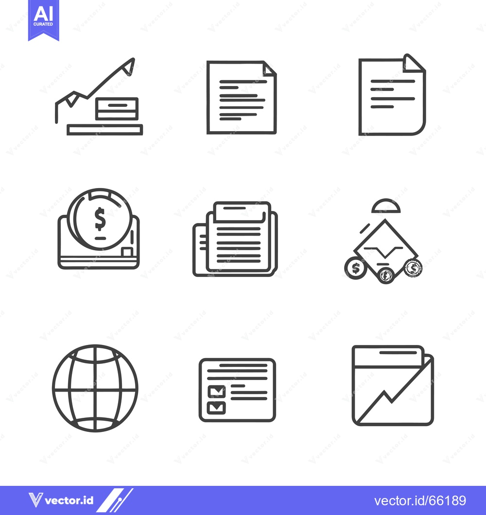 Premium Vector of Set of nine financial and business icons in a simple line style