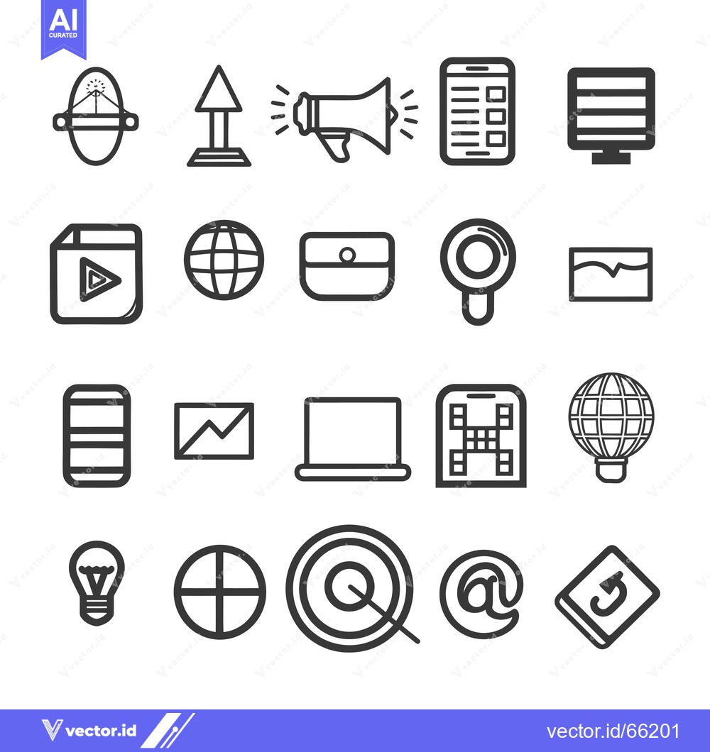 Premium Vector of Set of Outline Icons for Digital Marketing and Business