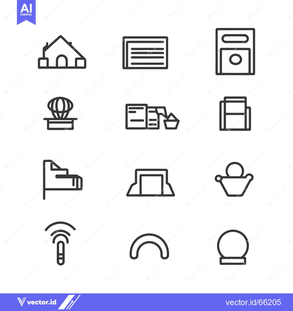 Premium Vector of Set of 12 Line Icons of Buildings, Objects and Places