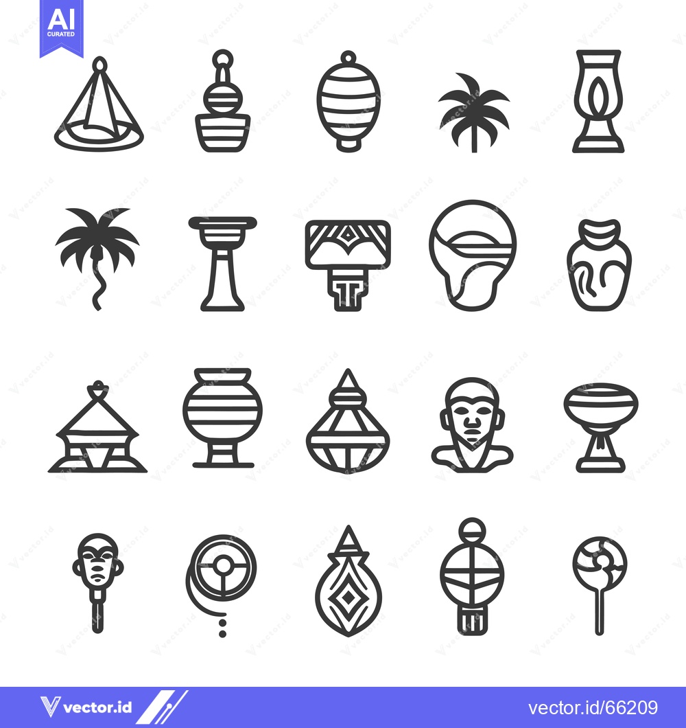 Premium Vector of African Culture Icon Set: Traditional Crafts, Decor, and Symbols