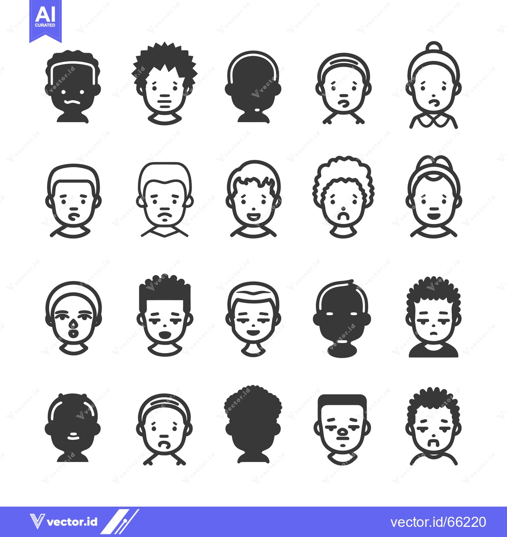 Premium Vector dari Collection of Diverse Cartoon Faces with Various Expressions