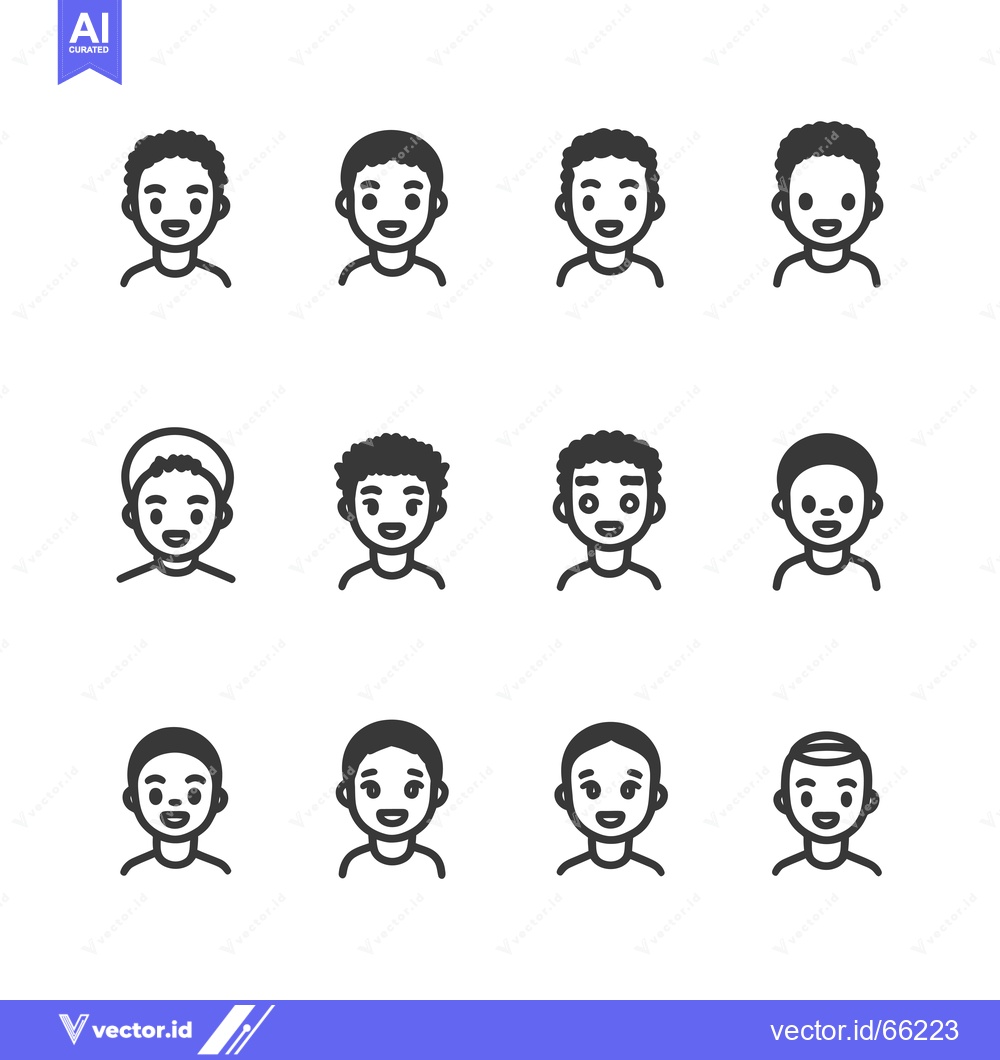 Premium Vector of Set of 12 Male Cartoon Faces with Different Hairstyles