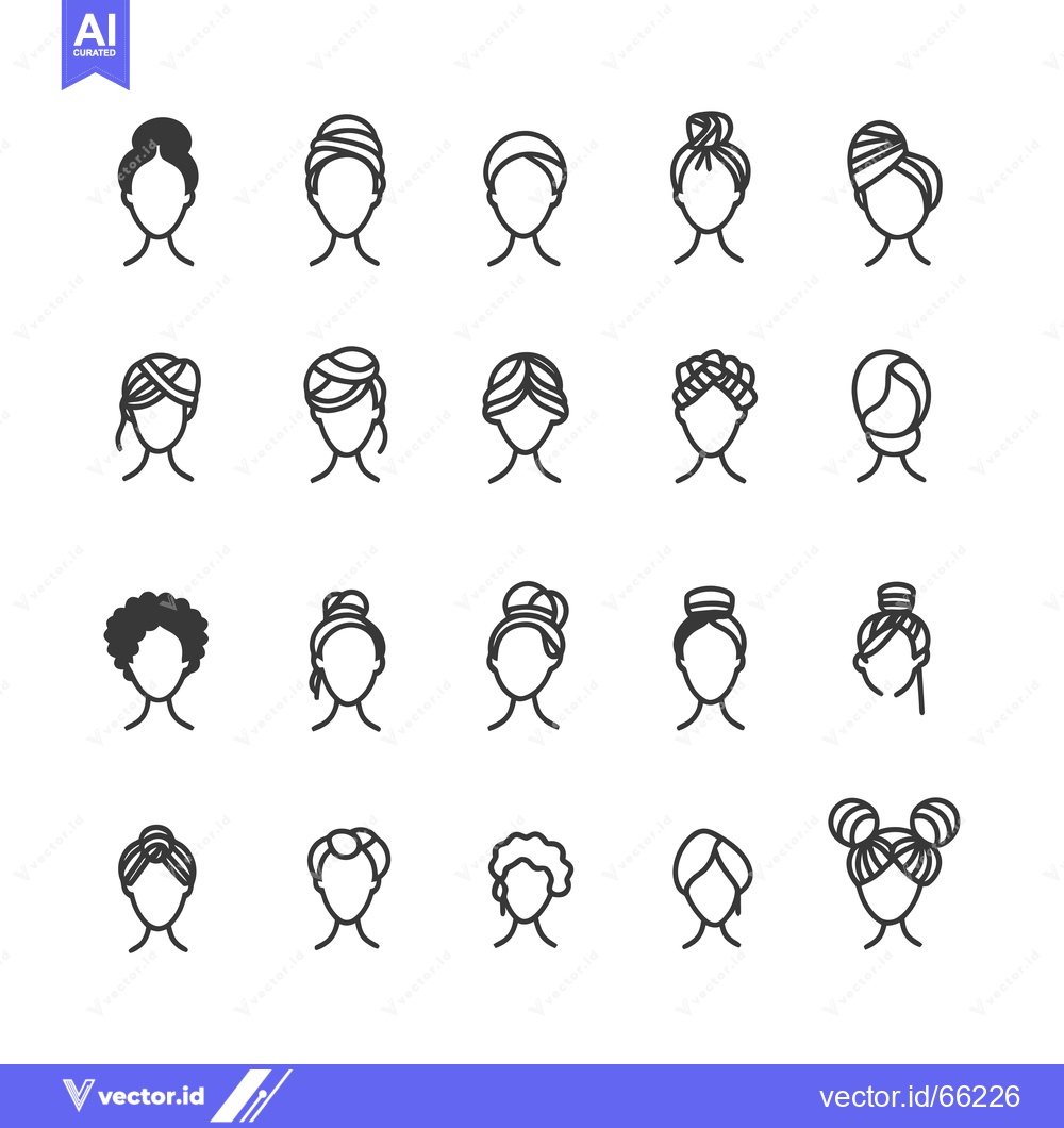 Premium Vector of Collection of Female Hairstyle Icons in Outline Style