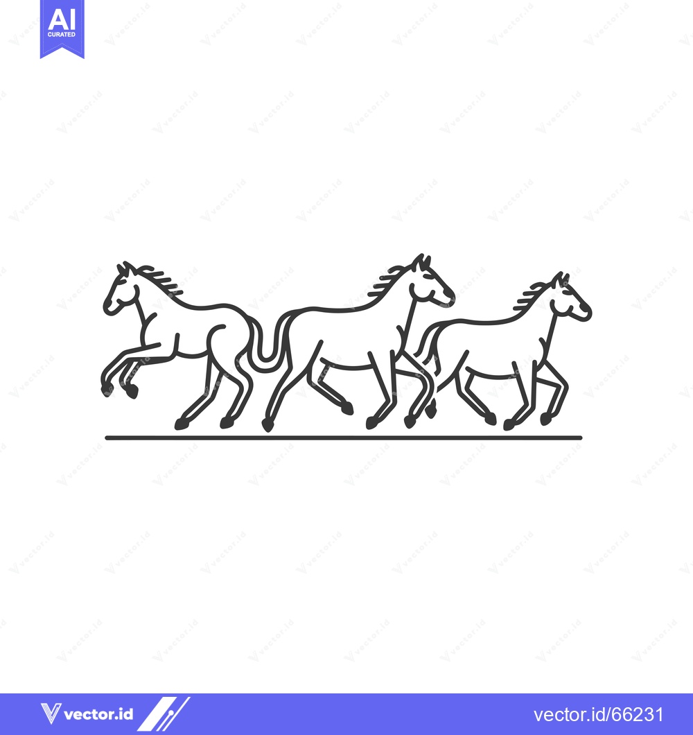 Premium Vector dari Three Line-Drawn Horses Running in a Row