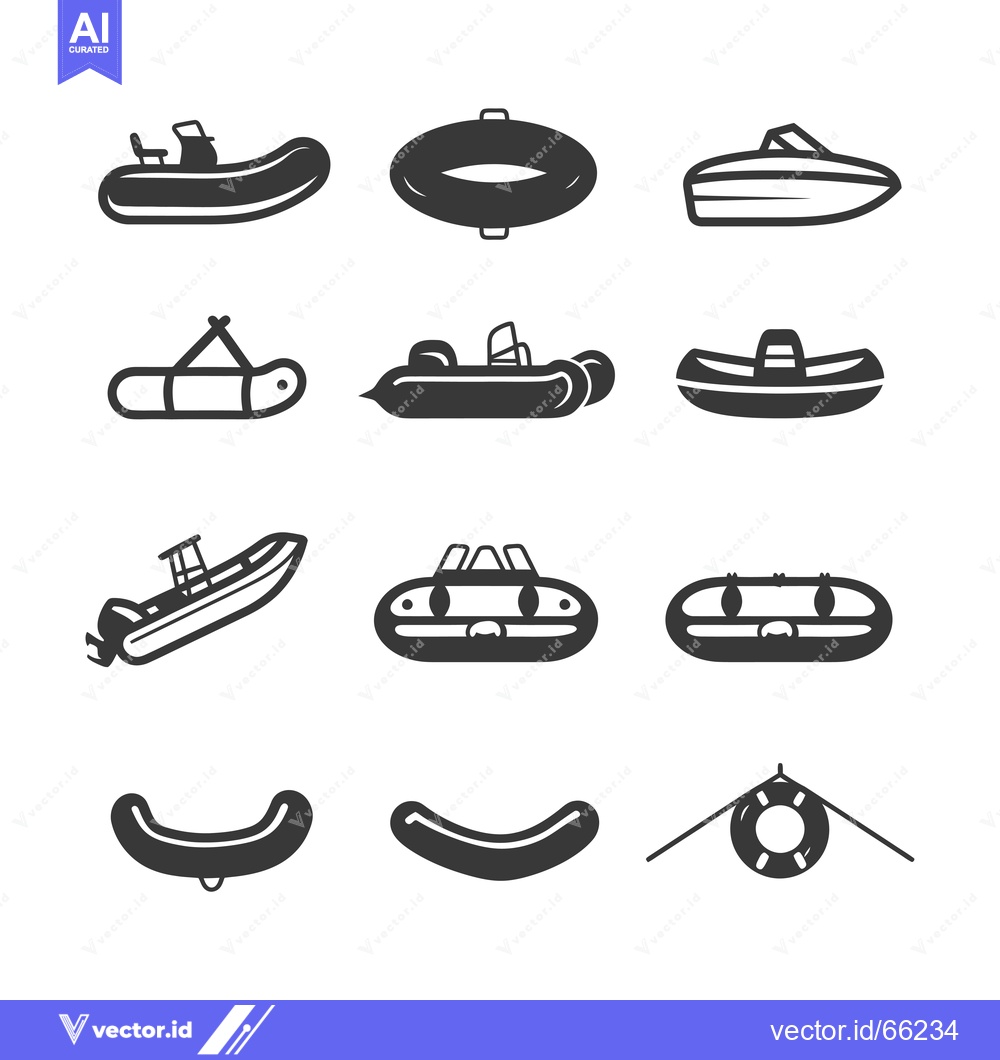Premium Vector of Collection of Black and White Inflatable Boat Icons