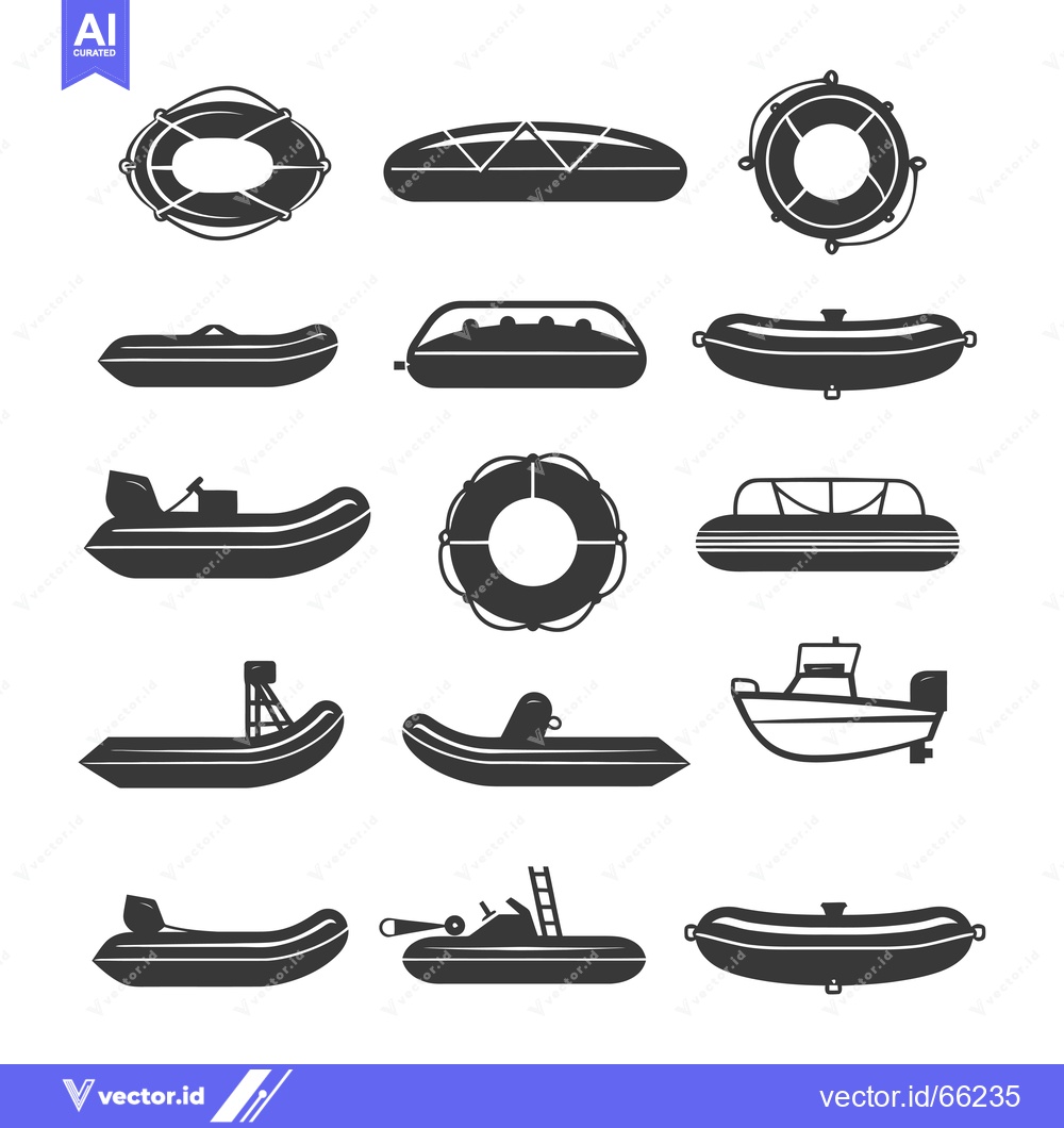 Premium Vector dari Collection of Black and White Boat and Lifebuoy Icons