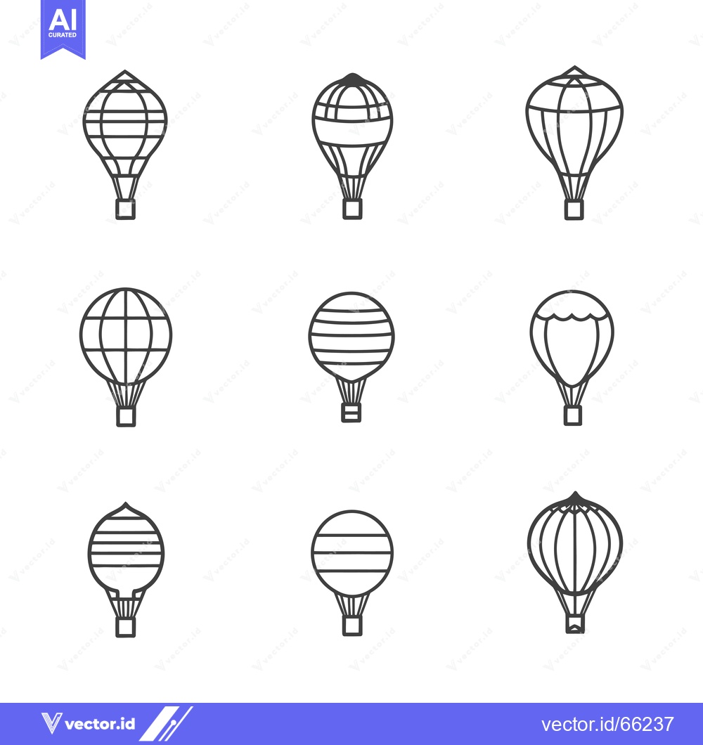 Premium Vector dari Nine Outline Hot Air Balloons with Different Designs