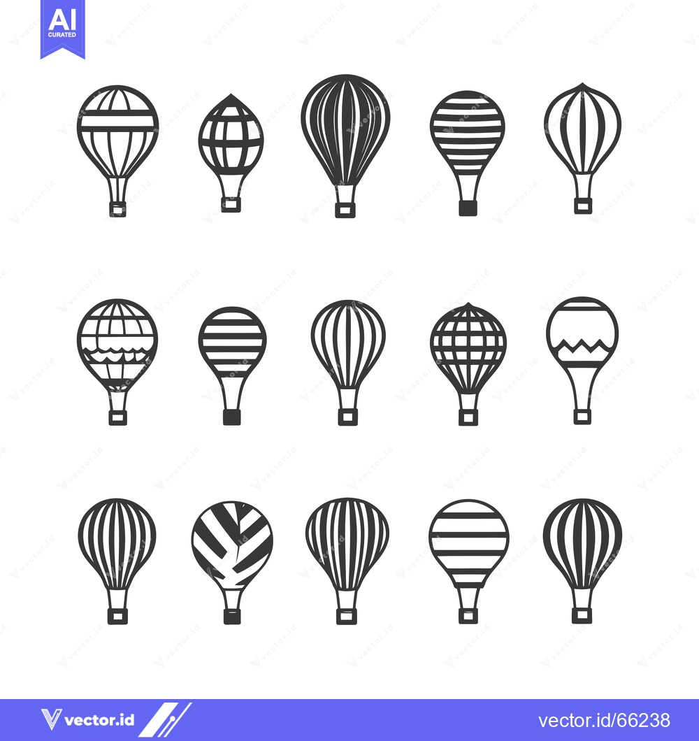 Premium Vector dari Collection of Black and White Hot Air Balloon Icons