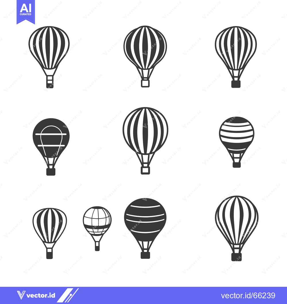 Premium Vector dari Nine Black and White Hot Air Balloons with Striped Patterns