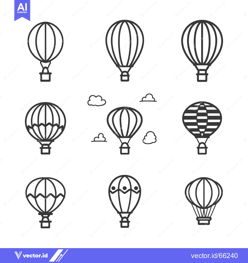 Premium Vector of Set of nine outline hot air balloon icons