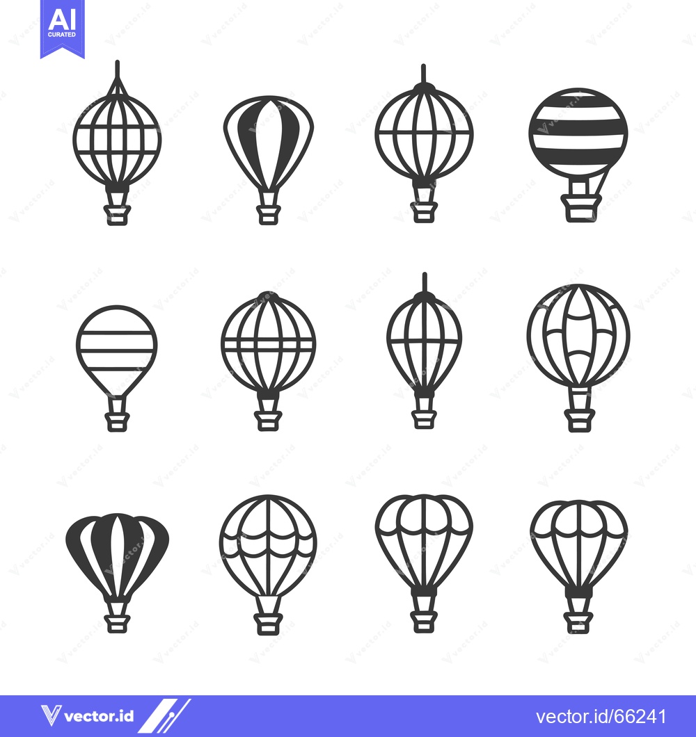 Premium Vector of A Set of Twelve Simple Hot Air Balloon Line Drawings