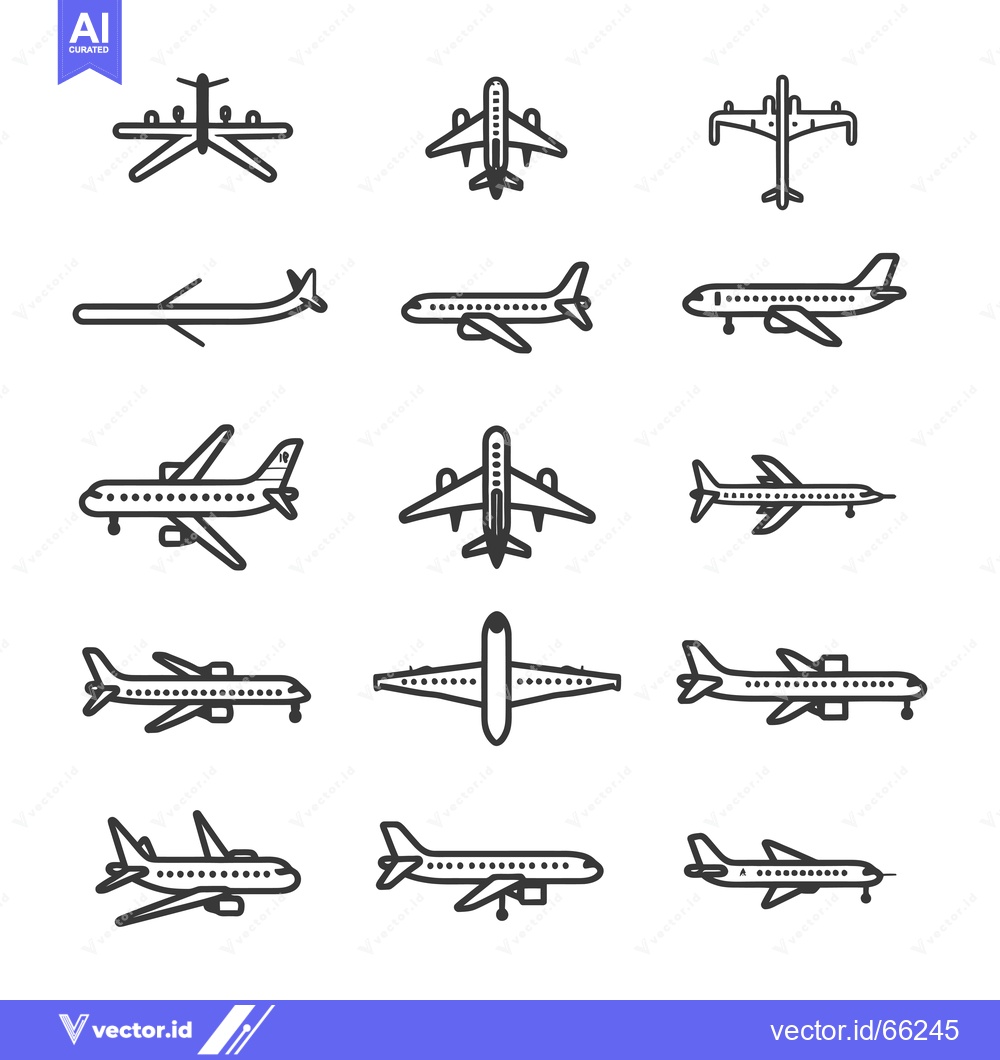 Premium Vector dari Collection of Airplane Outline Icons