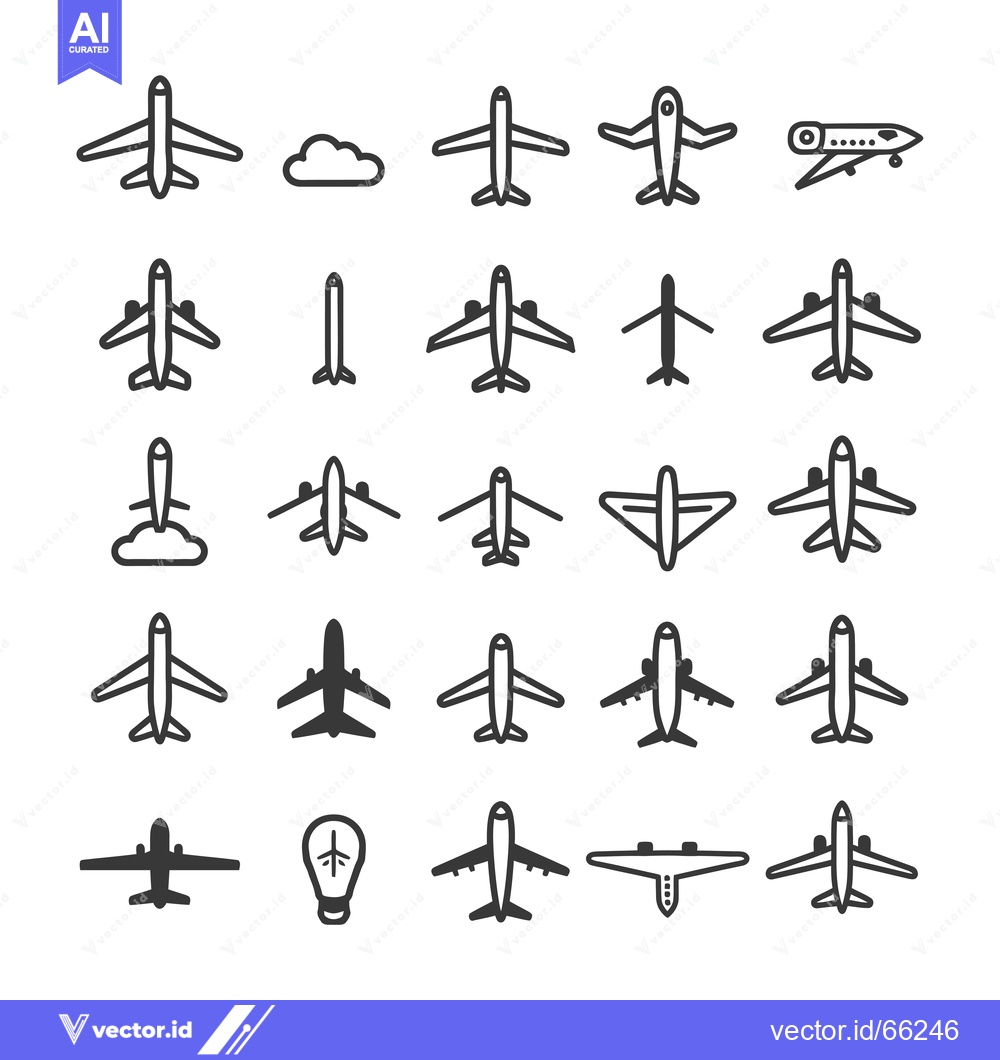 Premium Vector of A Collection of Airplane Icons in Various Styles and Orientations