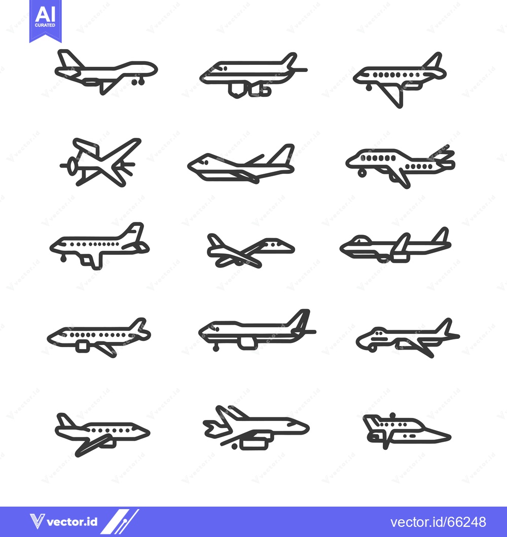 Premium Vector dari Collection of Airplane Outline Icons